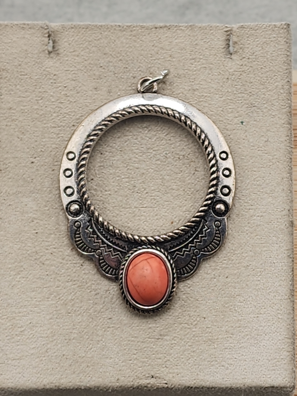 Silver-Tone Pendant with Coral Stone